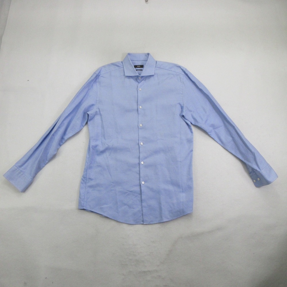 Hugo Boss Men's Shirt 16.5 34/35 Sharp Fit Blue Textured Long Sleeve Dress